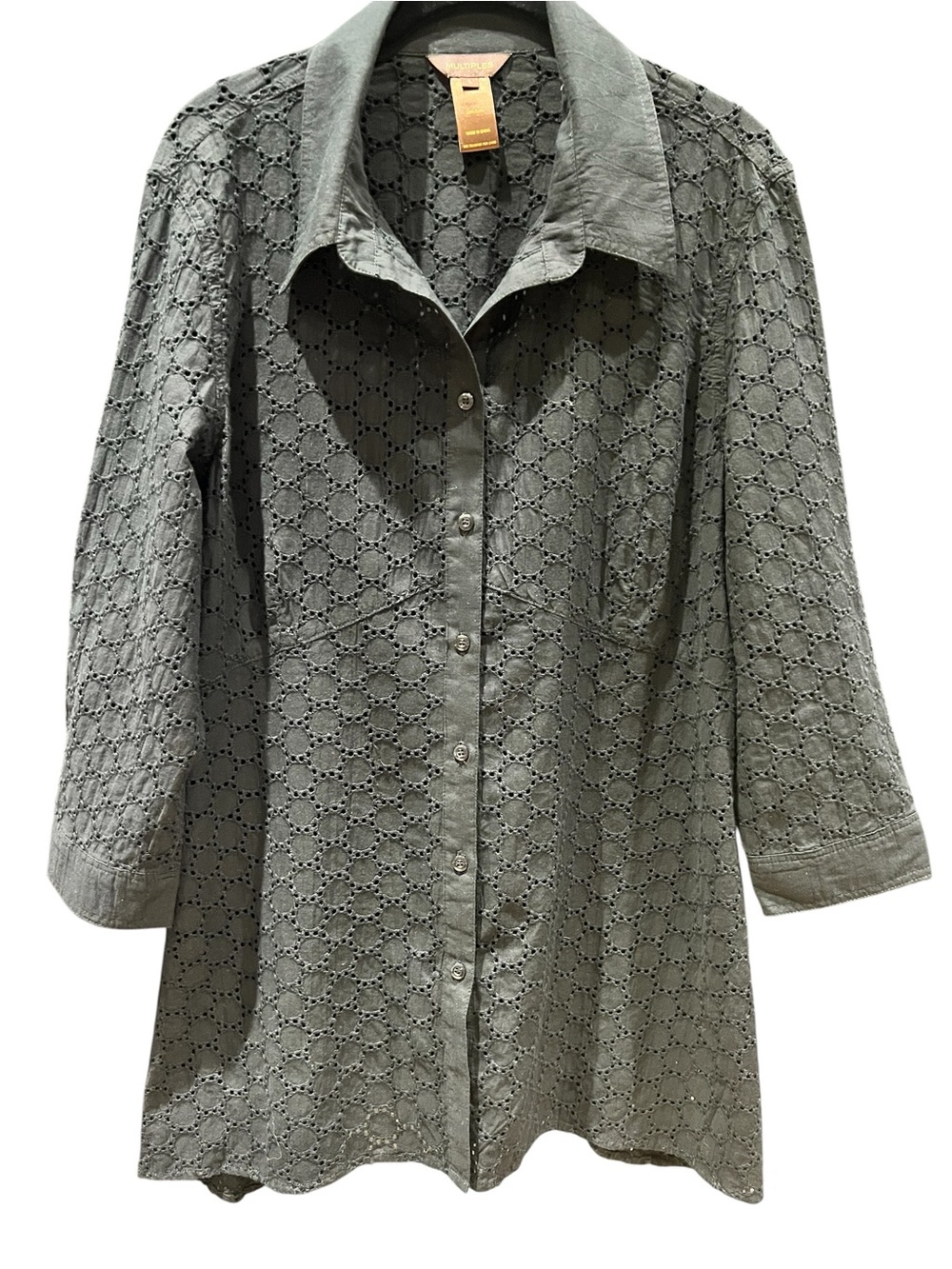 Multiples Eyelet Button-Front Shirt or Swimsuit Coverup Size L